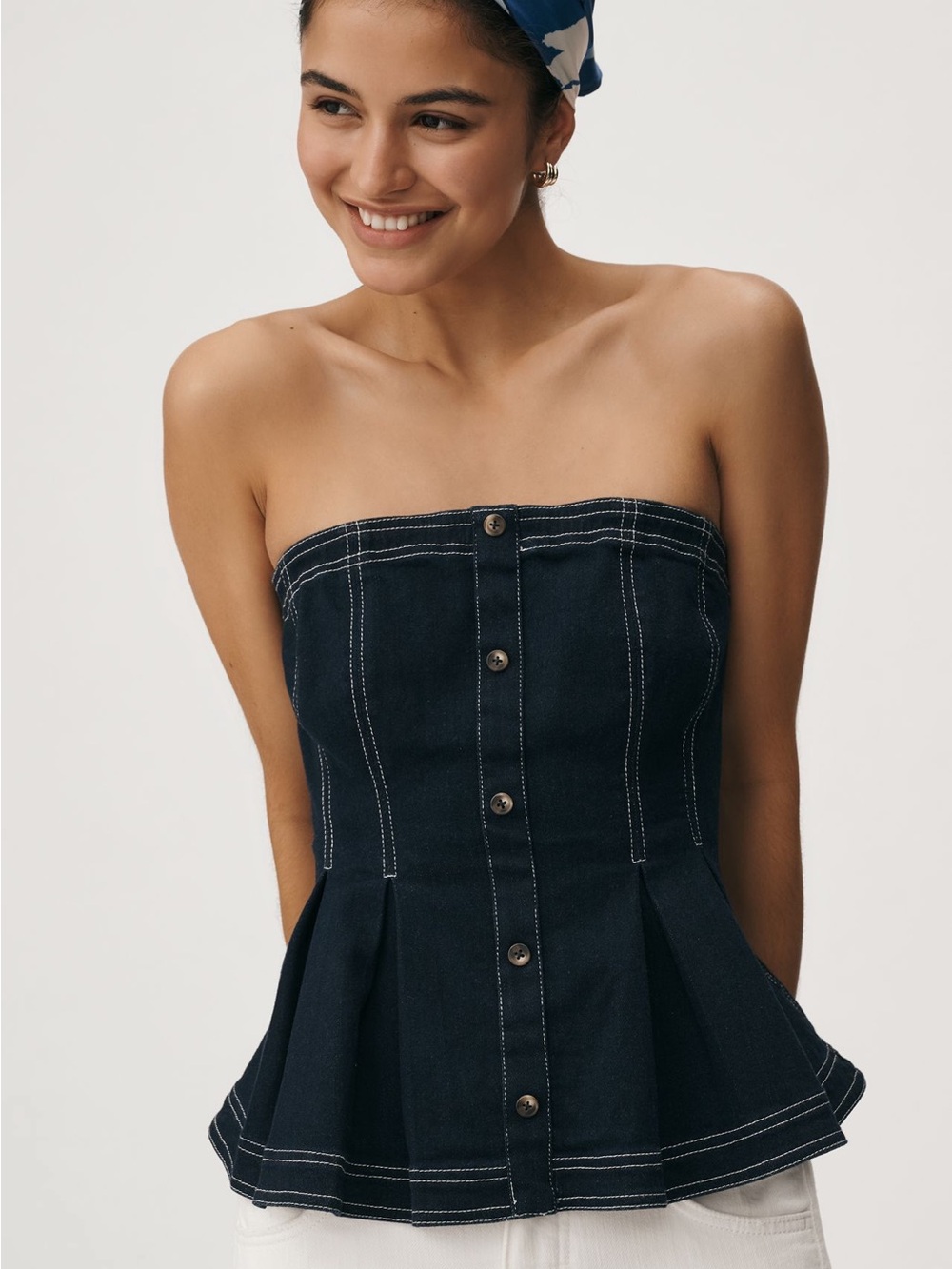 Pilcro Strapless Bustier top with Contrast Stitching